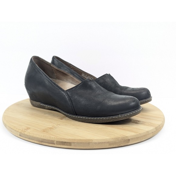 Dansko Liliana Wedge Shoe Loafer Womans 9.5 Black Leather‎ Slip On EU 40 - Picture 1 of 12